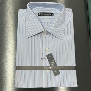 NWT Men’s Dress Shirt sz 44 Blue Striped Classic Shirt Button Down